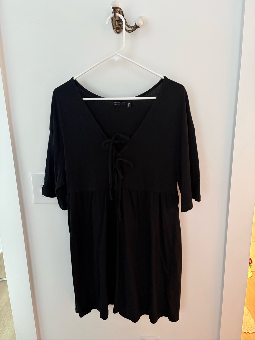 ASOS DESIGN Tall mini smock dress with double tie detail in black